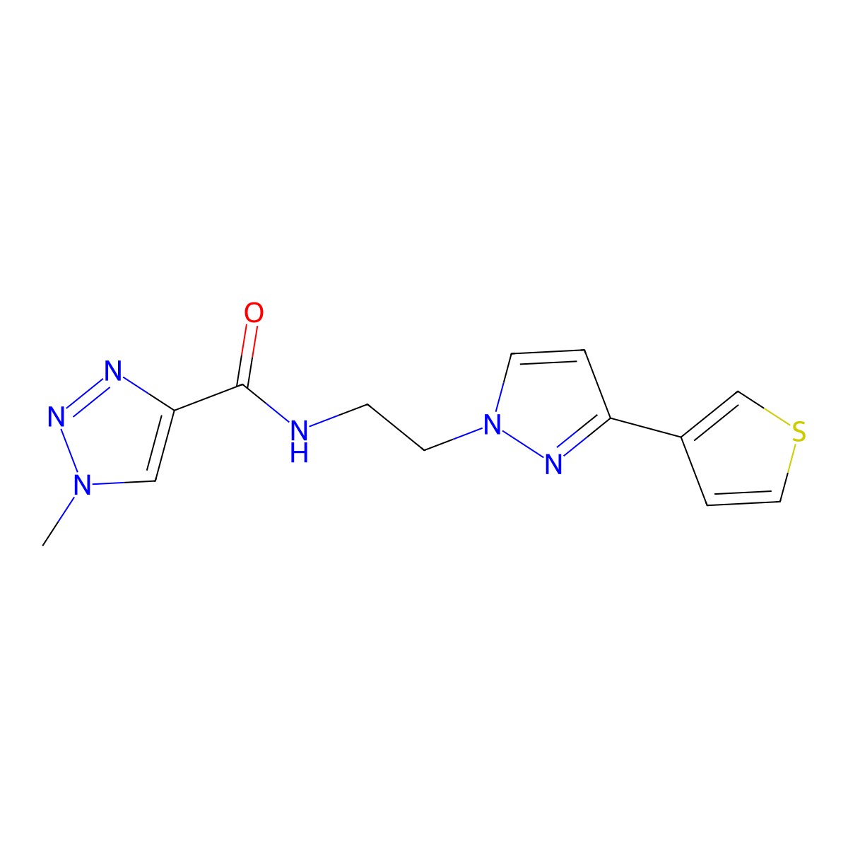 1-methyl-N-{2-[3-(thiophen-3-yl)-1H-pyrazol-1-yl]ethyl}-1H-1,2,3-triazole-4-carboxamide molecular structure, CAS 2034366-62-4