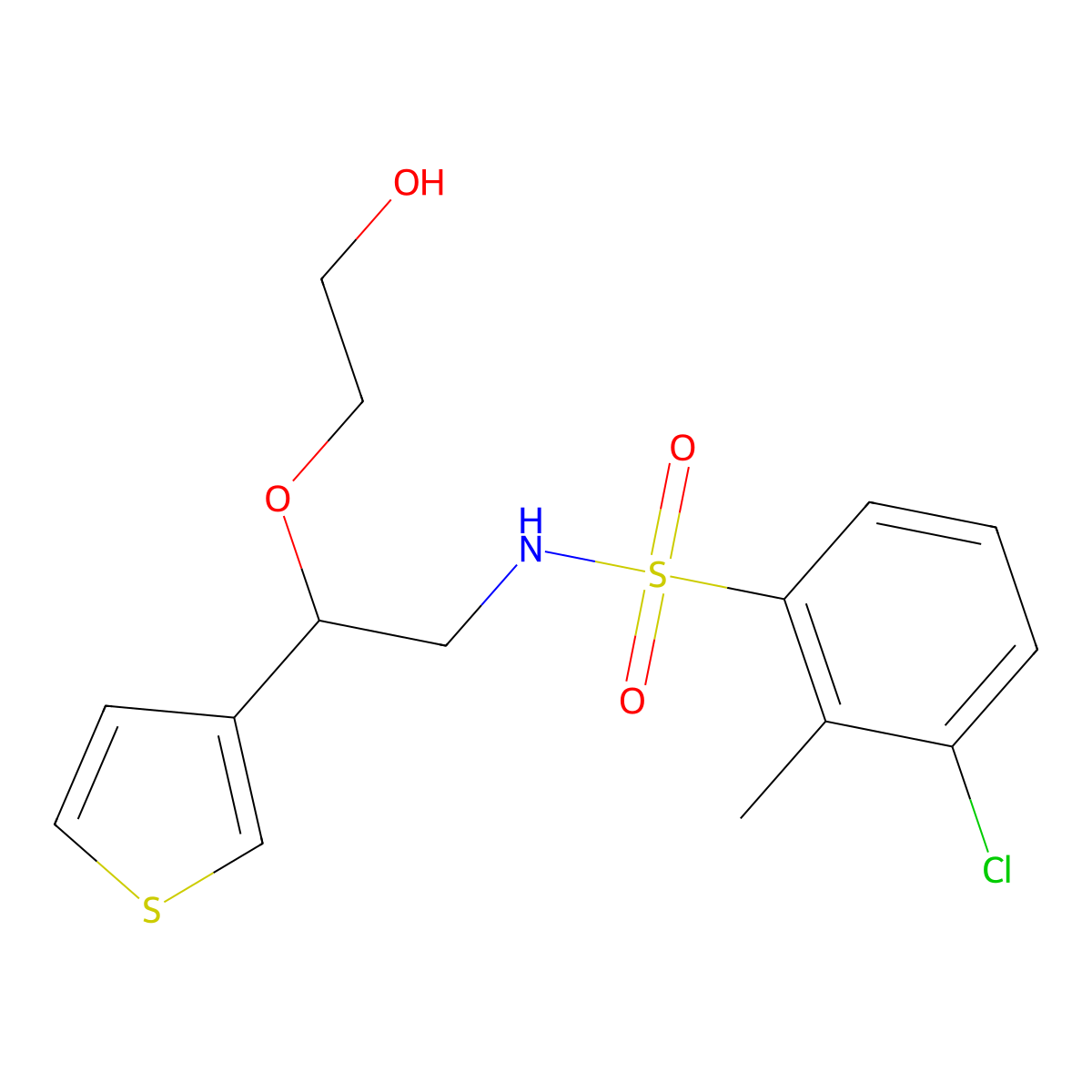 3-chloro-N-(2-(2-hydroxyethoxy)-2-(thiophen-3-yl)ethyl)-2-methylbenzenesulfonamide molecular structure, CAS 2034366-63-5