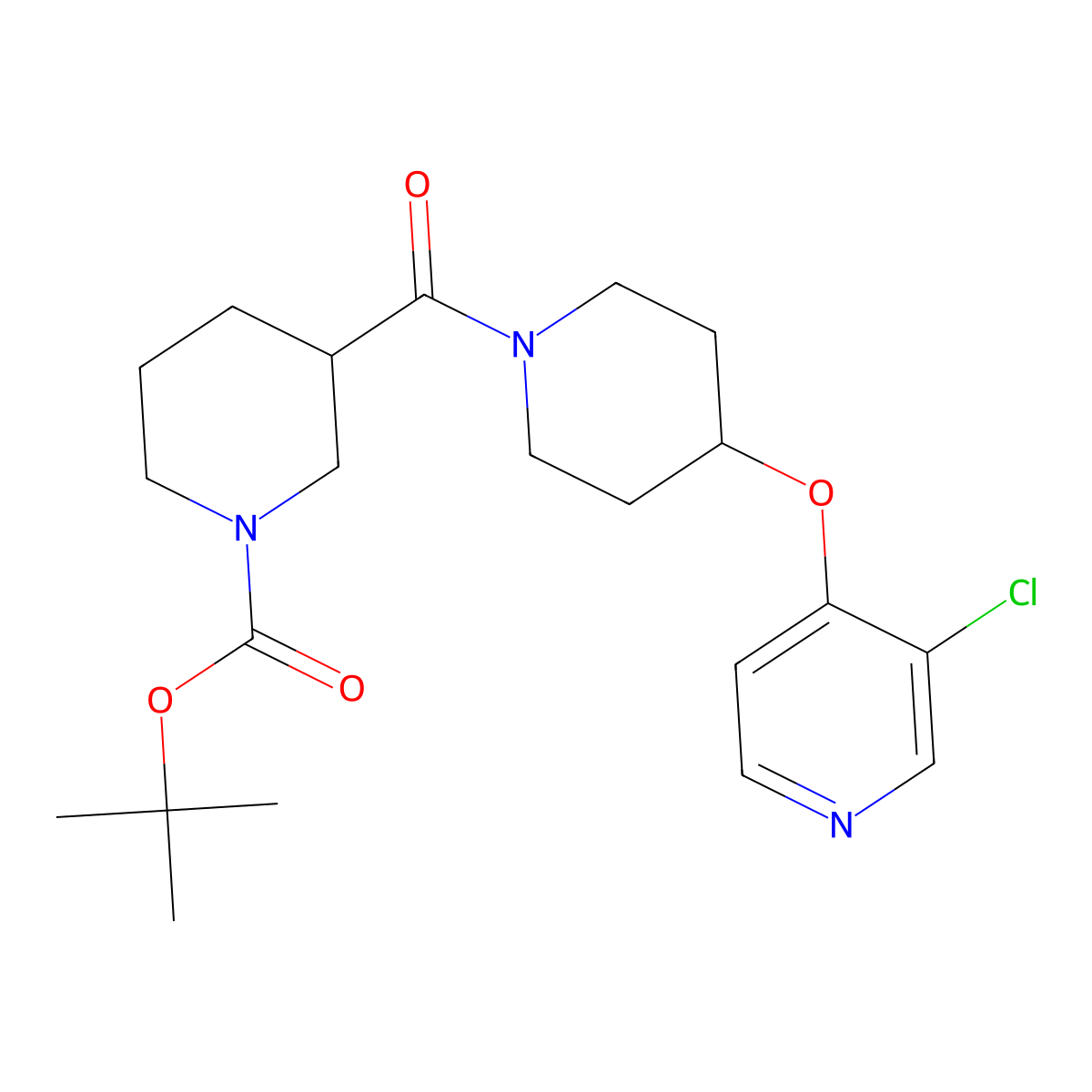 Tert-butyl 3-(4-((3-chloropyridin-4-yl)oxy)piperidine-1-carbonyl)piperidine-1-carboxylate molecular structure, CAS 2034366-64-6