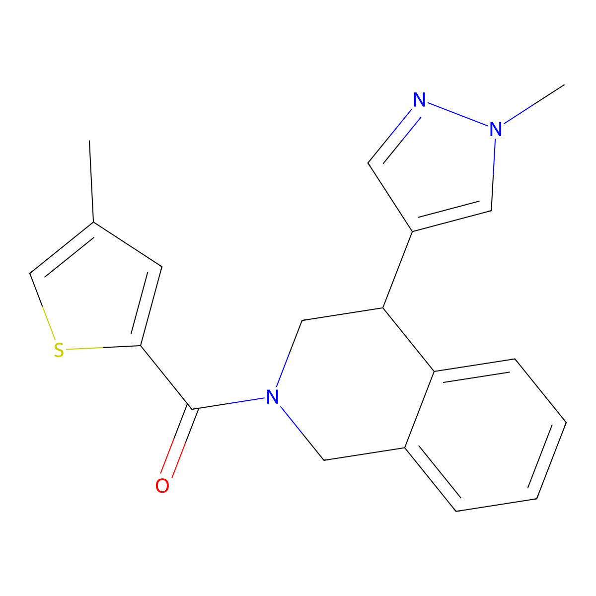 (4-(1-methyl-1H-pyrazol-4-yl)-3,4-dihydroisoquinolin-2(1H)-yl)(4-methylthiophen-2-yl)methanone molecular structure, CAS 2034366-65-7