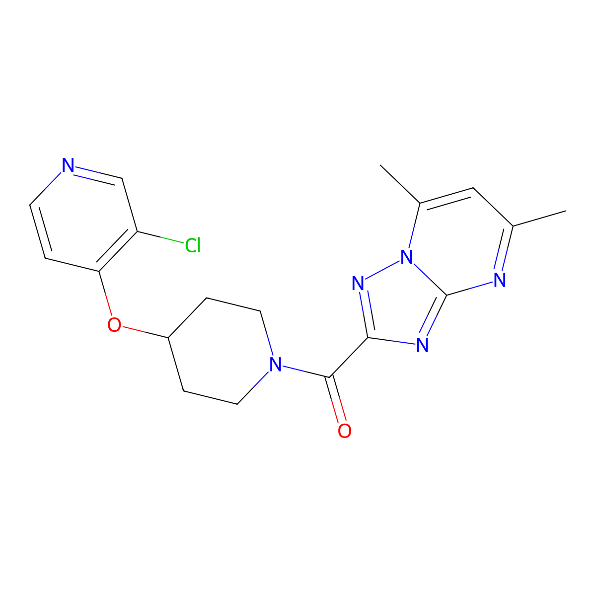 (4-((3-Chloropyridin-4-yl)oxy)piperidin-1-yl)(5,7-dimethyl-[1,2,4]triazolo[1,5-a]pyrimidin-2-yl)methanone molecular structure, CAS 2034366-67-9