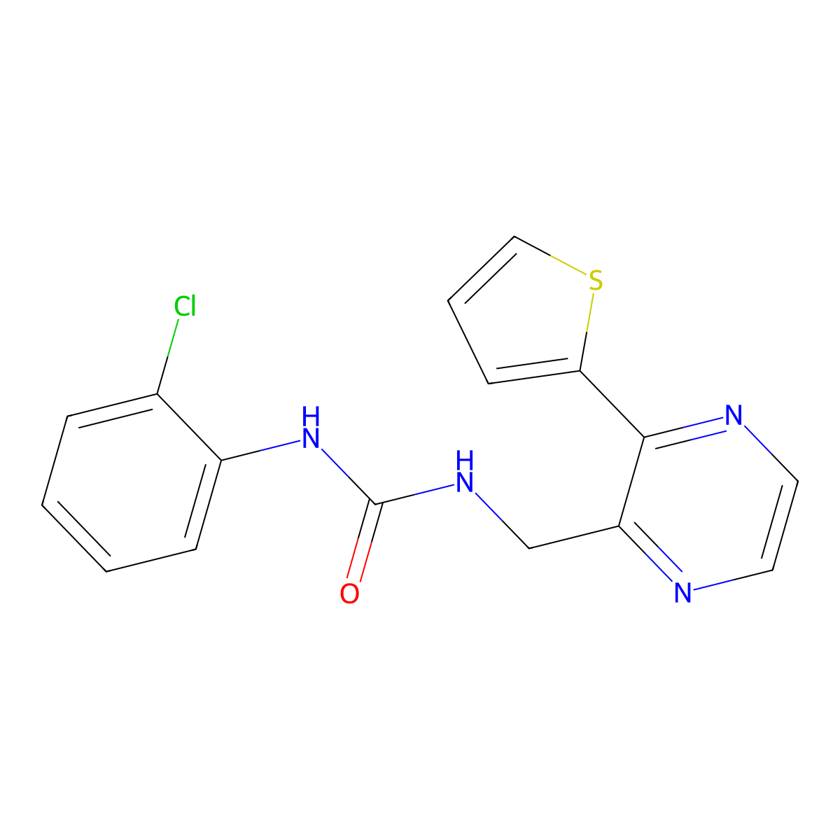 1-(2-Chlorophenyl)-3-{[3-(thiophen-2-yl)pyrazin-2-yl]methyl}urea molecular structure, CAS 2034366-68-0