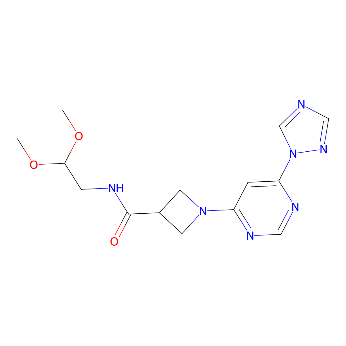 1-(6-(1H-1,2,4-triazol-1-yl)pyrimidin-4-yl)-N-(2,2-dimethoxyethyl)azetidine-3-carboxamide molecular structure, CAS 2034366-71-5