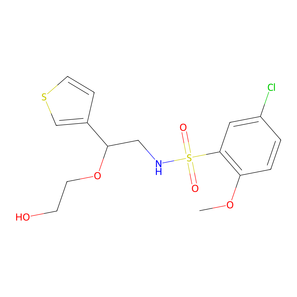 5-chloro-N-(2-(2-hydroxyethoxy)-2-(thiophen-3-yl)ethyl)-2-methoxybenzenesulfonamide molecular structure, CAS 2034366-73-7