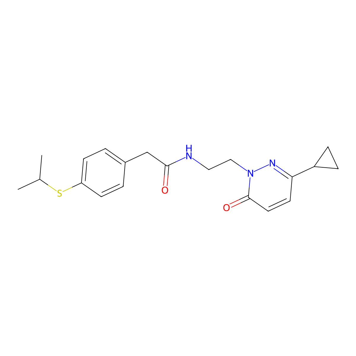 N-[2-(3-cyclopropyl-6-oxo-1,6-dihydropyridazin-1-yl)ethyl]-2-[4-(propan-2-ylsulfanyl)phenyl]acetamide molecular structure, CAS 2034366-80-6