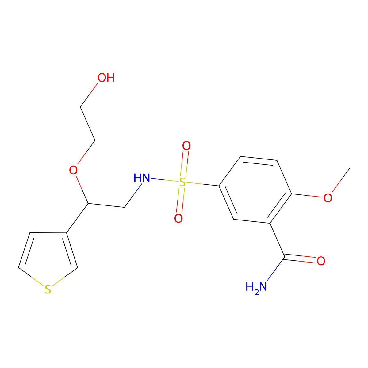 5-(N-(2-(2-hydroxyethoxy)-2-(thiophen-3-yl)ethyl)sulfamoyl)-2-methoxybenzamide molecular structure, CAS 2034366-84-0
