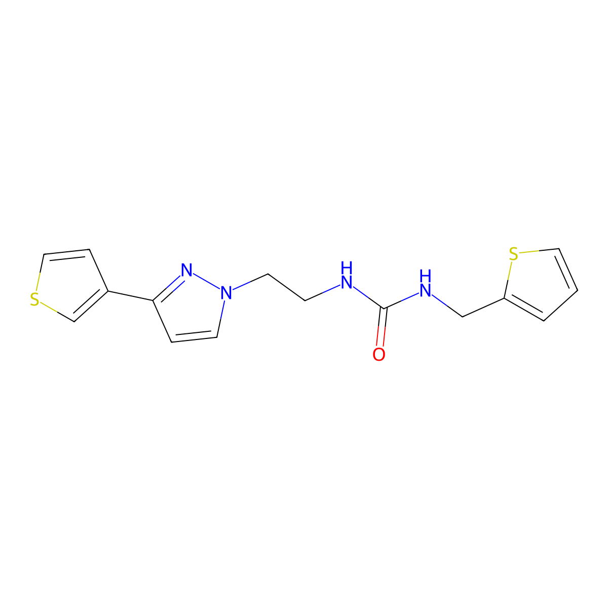 1-(thiophen-2-ylmethyl)-3-(2-(3-(thiophen-3-yl)-1H-pyrazol-1-yl)ethyl)urea molecular structure, CAS 2034366-85-1