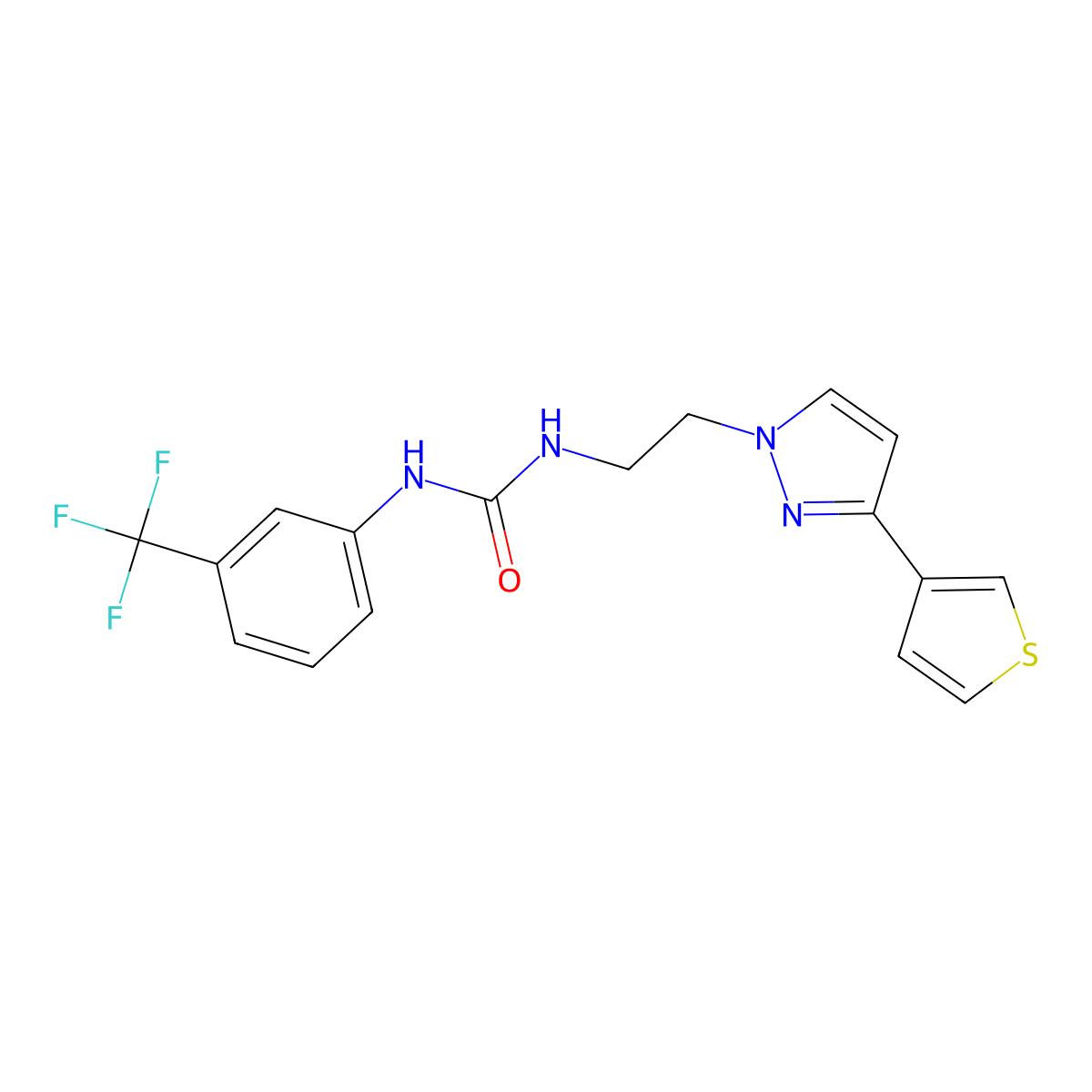 1-(2-(3-(thiophen-3-yl)-1H-pyrazol-1-yl)ethyl)-3-(3-(trifluoromethyl)phenyl)urea molecular structure, CAS 2034366-92-0