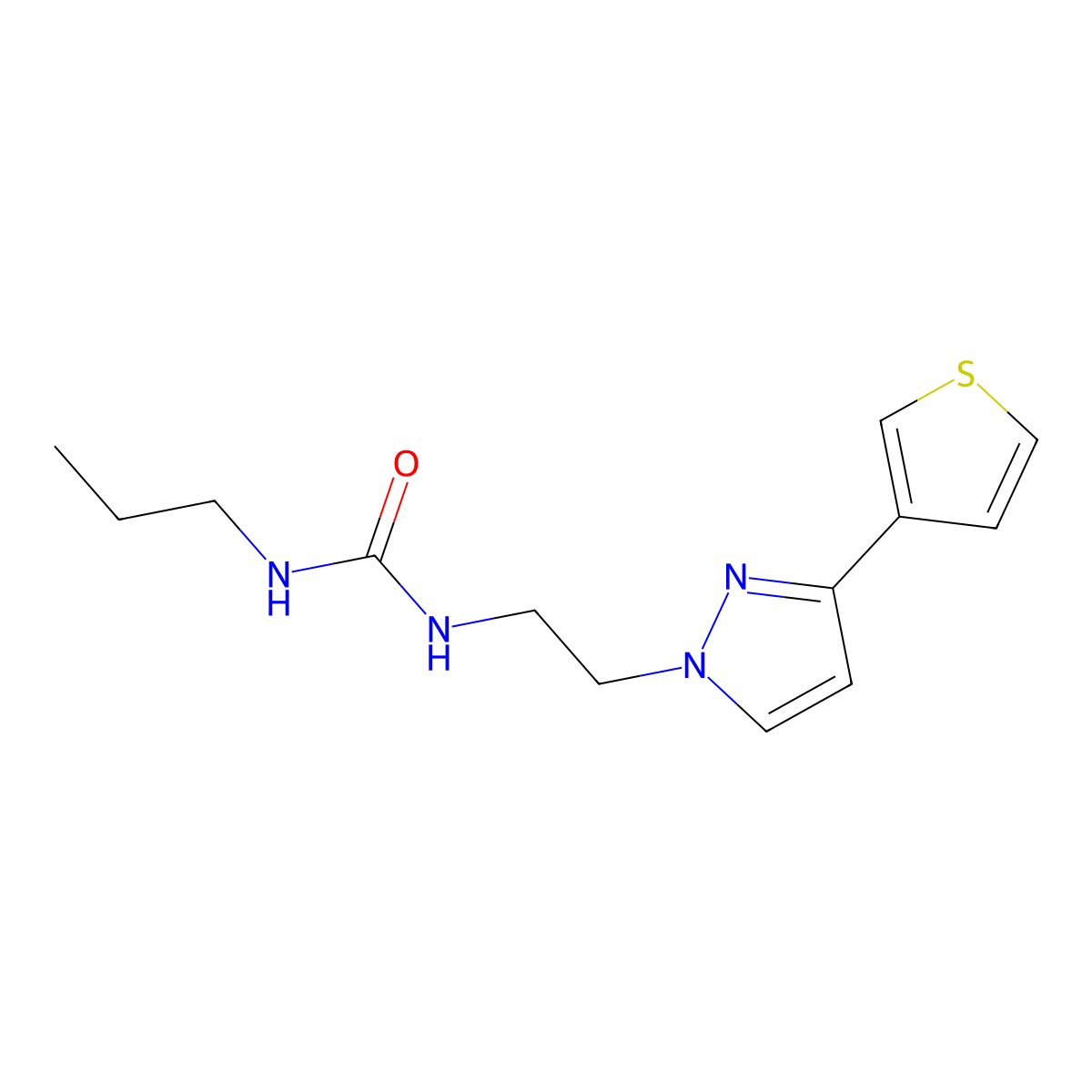 1-propyl-3-(2-(3-(thiophen-3-yl)-1H-pyrazol-1-yl)ethyl)urea molecular structure, CAS 2034366-95-3