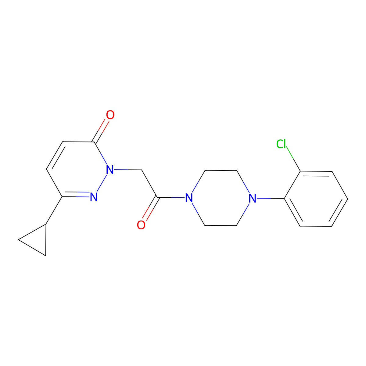 2-(2-(4-(2-chlorophenyl)piperazin-1-yl)-2-oxoethyl)-6-cyclopropylpyridazin-3(2H)-one molecular structure, CAS 2034367-02-5