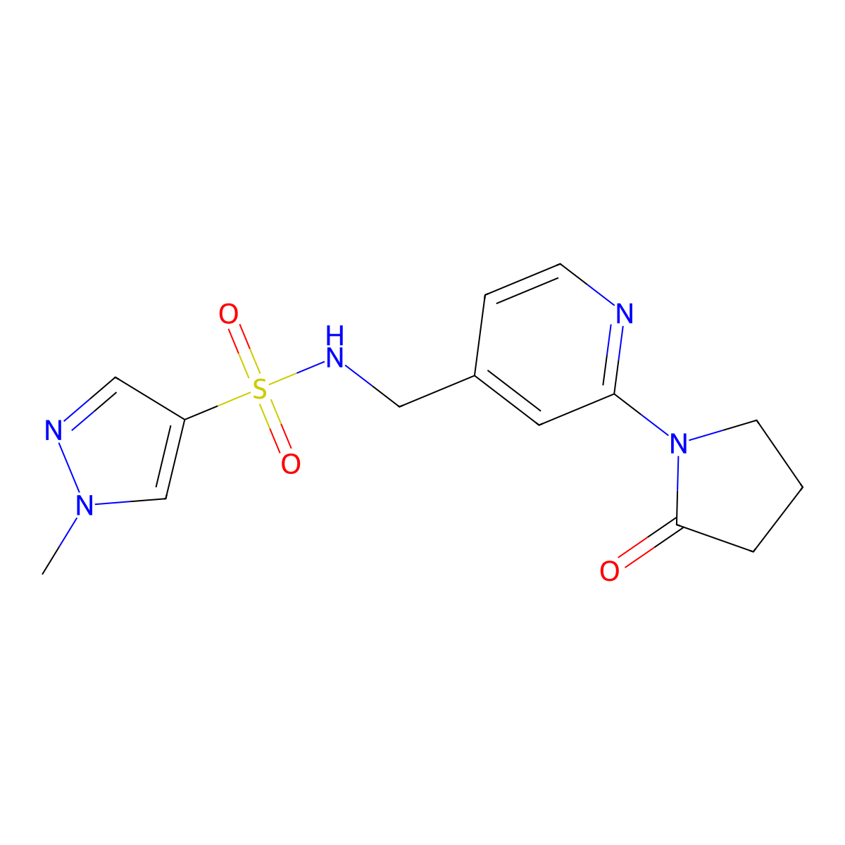 1-methyl-N-{[2-(2-oxopyrrolidin-1-yl)pyridin-4-yl]methyl}-1H-pyrazole-4-sulfonamide molecular structure, CAS 2034367-05-8
