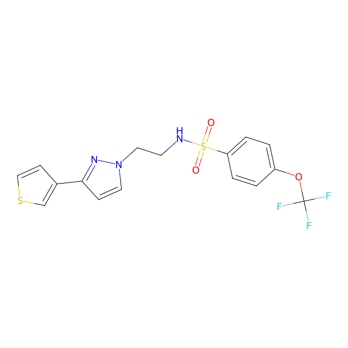 N-(2-(3-(thiophen-3-yl)-1H-pyrazol-1-yl)ethyl)-4-(trifluoromethoxy)benzenesulfonamide molecular structure, CAS 2034367-07-0