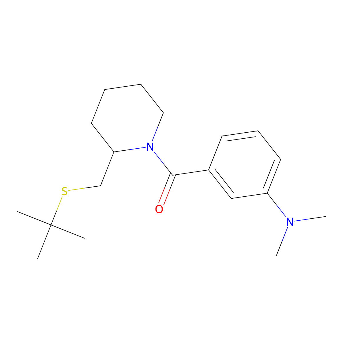 (2-((Tert-butylthio)methyl)piperidin-1-yl)(3-(dimethylamino)phenyl)methanone molecular structure, CAS 2034367-14-9