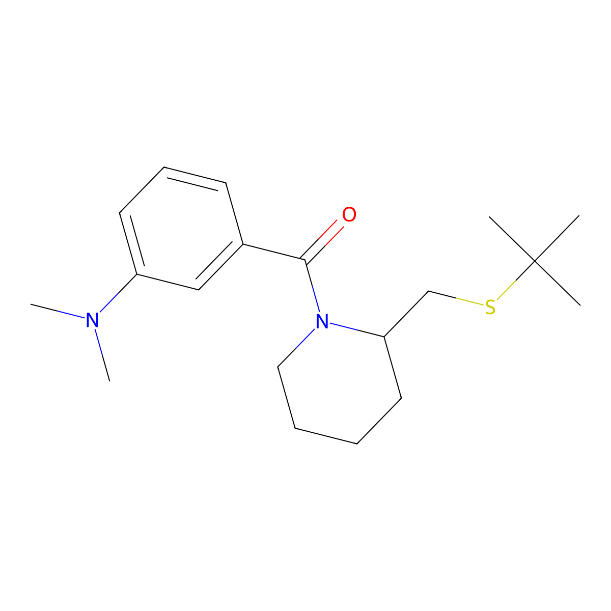 (2-((Tert-butylthio)methyl)piperidin-1-yl)(3-(dimethylamino)phenyl)methanone molecular structure, CAS 2034367-14-9