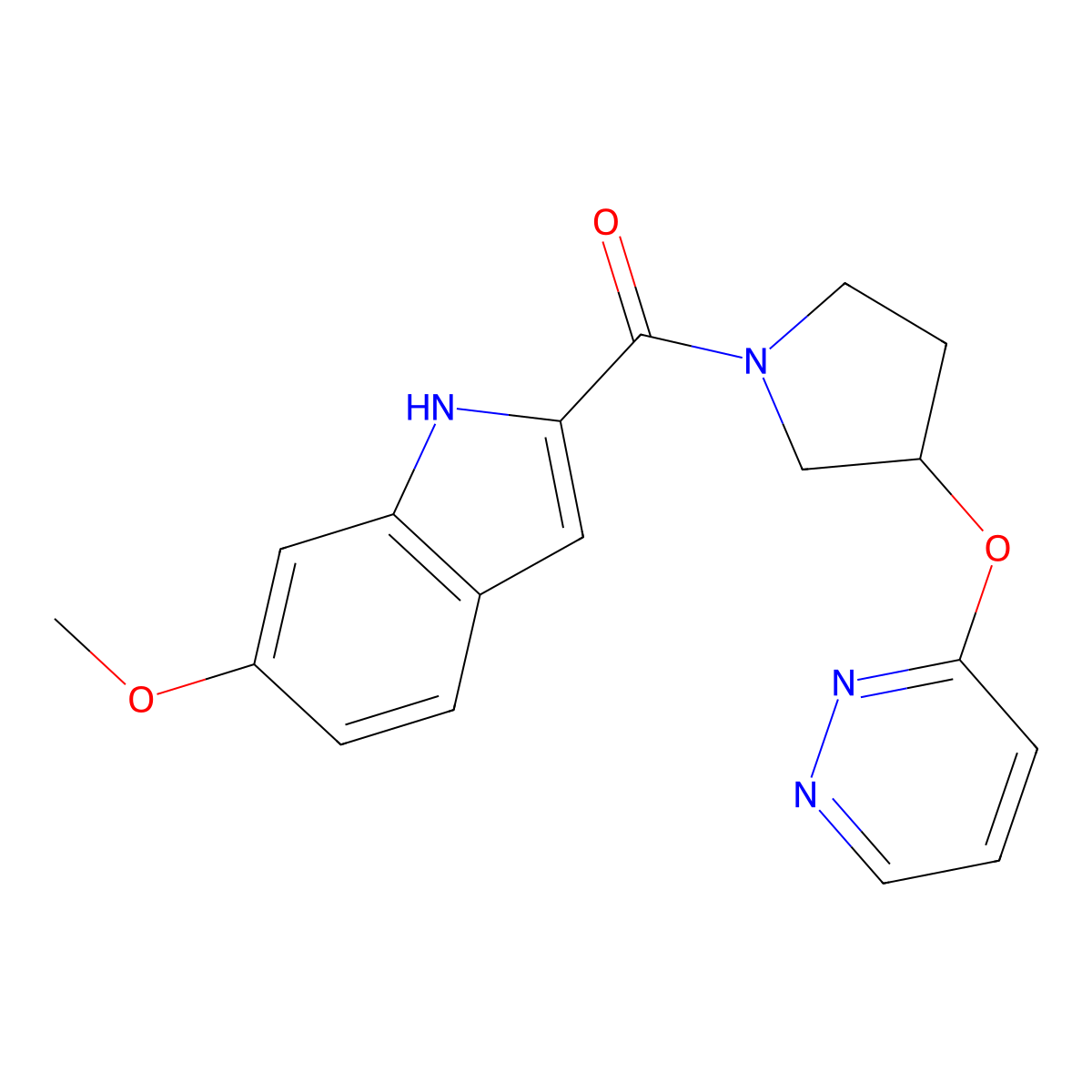 (6-methoxy-1H-indol-2-yl)(3-(pyridazin-3-yloxy)pyrrolidin-1-yl)methanone molecular structure, CAS 2034367-15-0