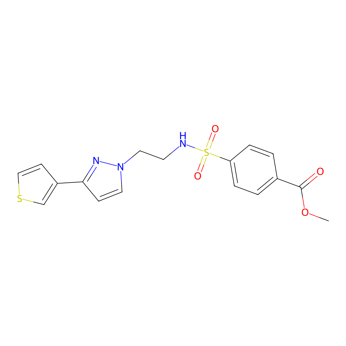 methyl 4-(N-(2-(3-(thiophen-3-yl)-1H-pyrazol-1-yl)ethyl)sulfamoyl)benzoate molecular structure, CAS 2034367-17-2