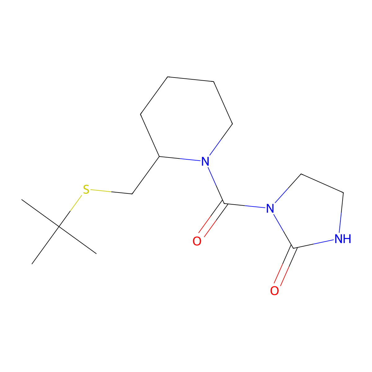 1-(2-((Tert-butylthio)methyl)piperidine-1-carbonyl)imidazolidin-2-one molecular structure, CAS 2034367-18-3