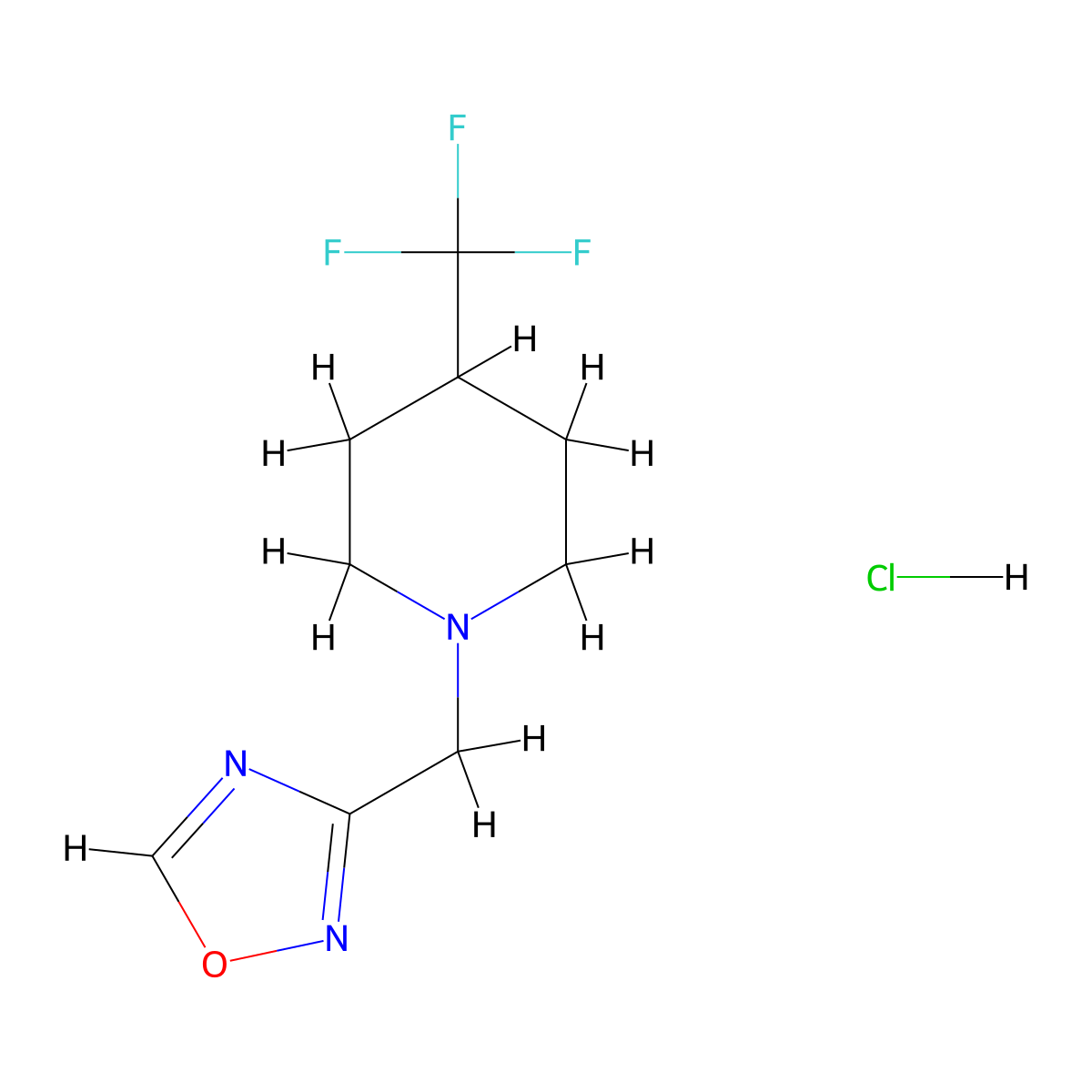 3-((4-(Trifluoromethyl)piperidin-1-yl)methyl)-1,2,4-oxadiazole hydrochloride molecular structure, CAS 2034367-20-7