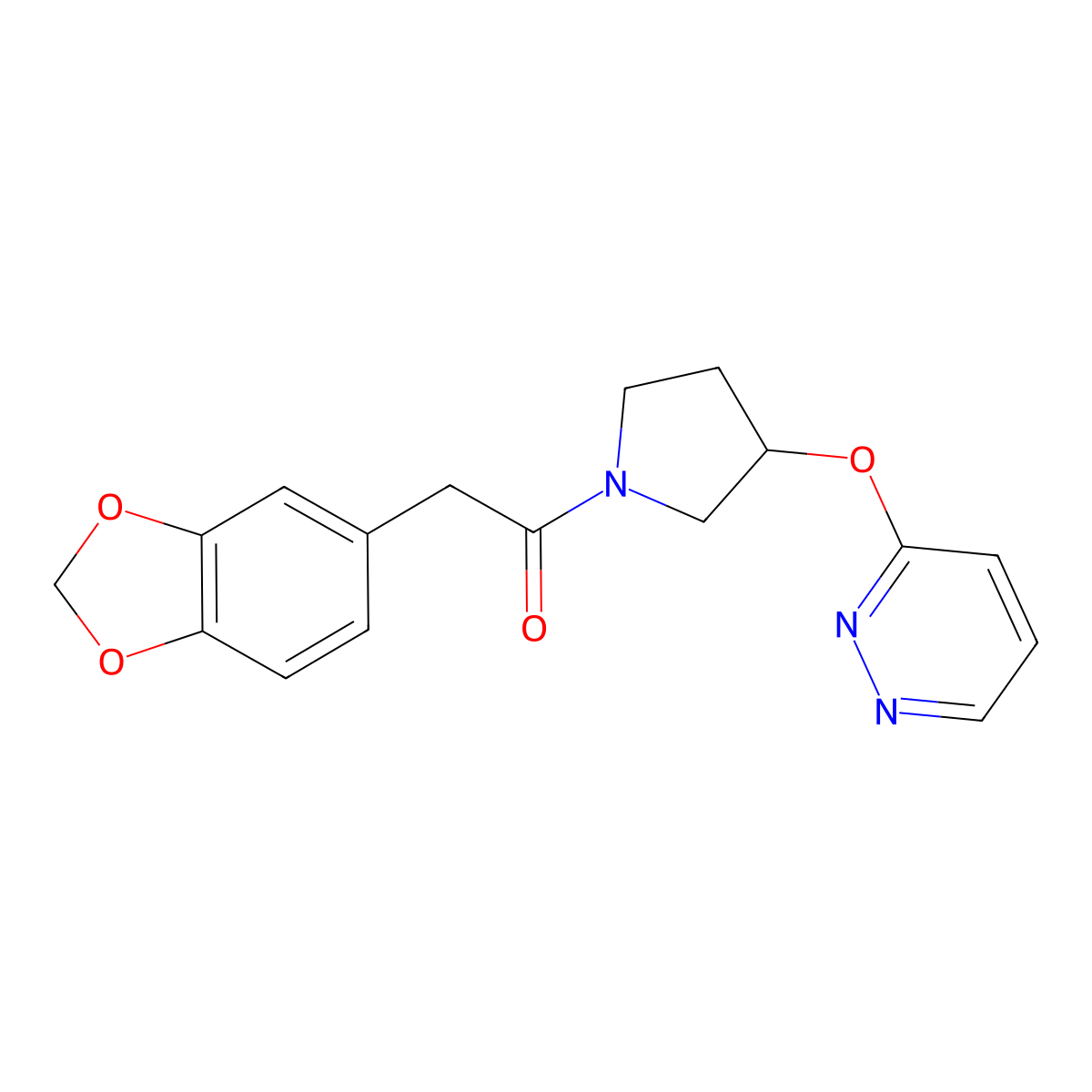 2-(Benzo[d][1,3]dioxol-5-yl)-1-(3-(pyridazin-3-yloxy)pyrrolidin-1-yl)ethanone molecular structure, CAS 2034367-21-8