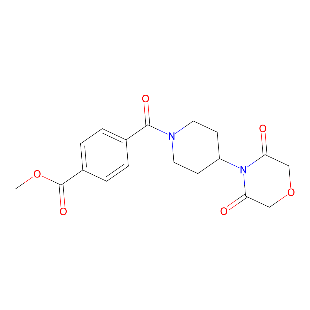 Methyl 4-(4-(3,5-dioxomorpholino)piperidine-1-carbonyl)benzoate molecular structure, CAS 2034367-23-0