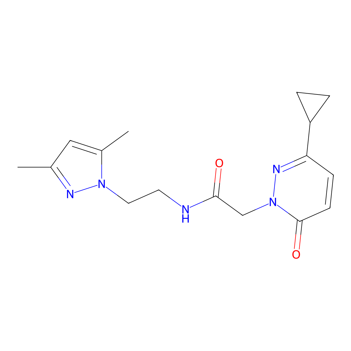 2-(3-cyclopropyl-6-oxopyridazin-1(6H)-yl)-N-(2-(3,5-dimethyl-1H-pyrazol-1-yl)ethyl)acetamide molecular structure, CAS 2034367-33-2