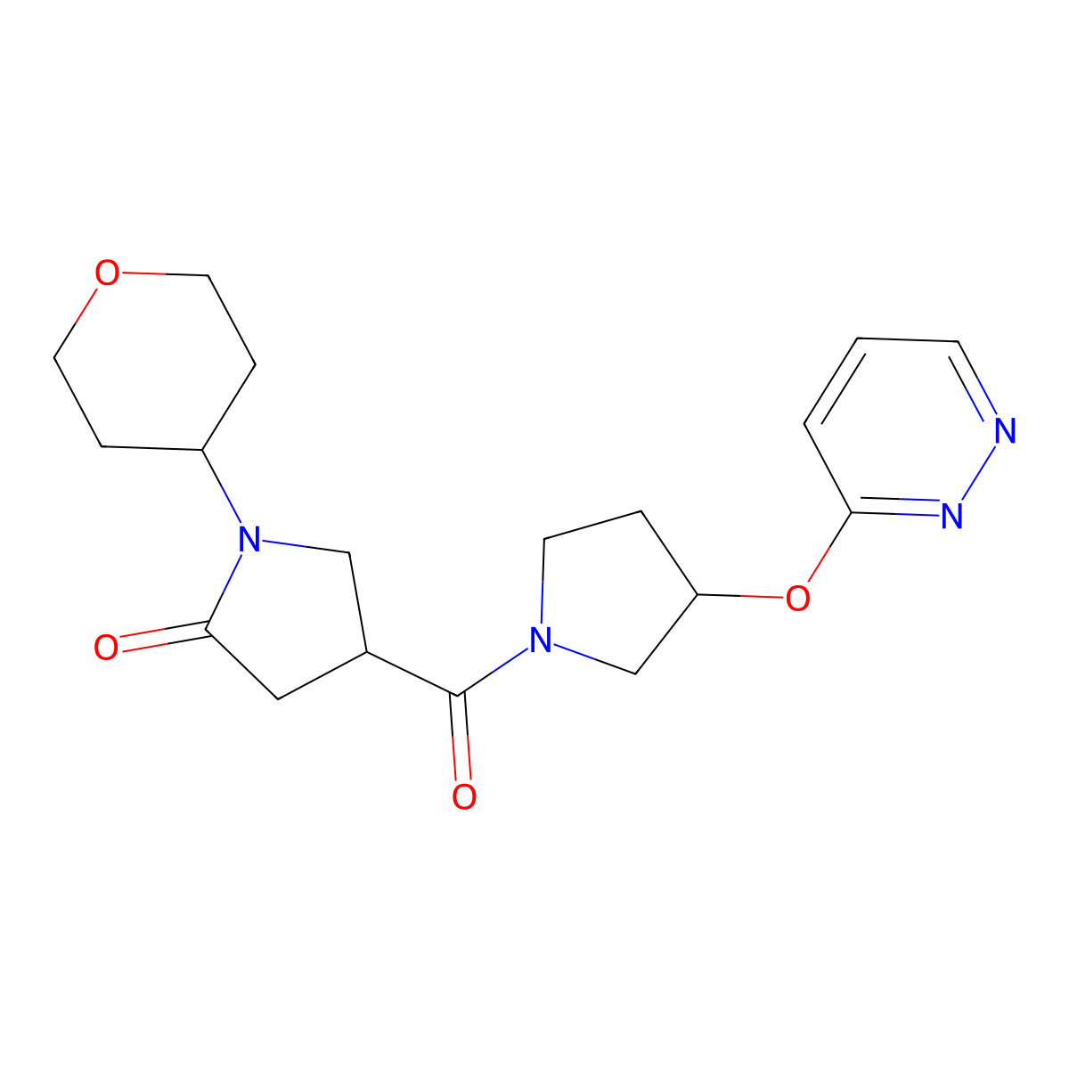 4-(3-(pyridazin-3-yloxy)pyrrolidine-1-carbonyl)-1-(tetrahydro-2H-pyran-4-yl)pyrrolidin-2-one molecular structure, CAS 2034367-34-3