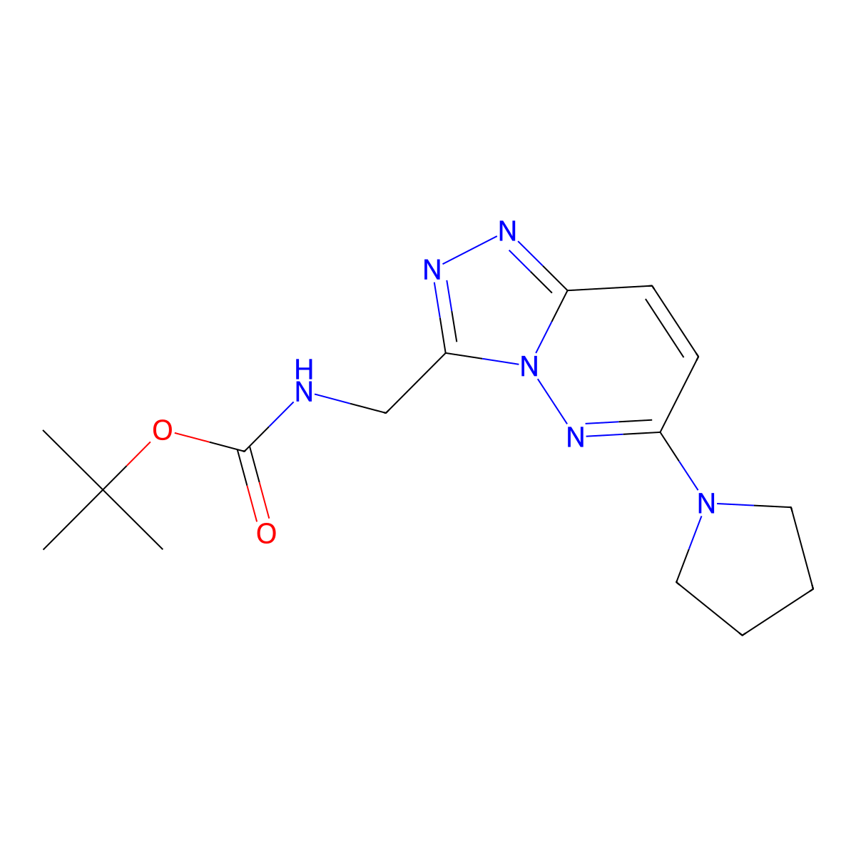 Tert-butyl ((6-(pyrrolidin-1-yl)-[1,2,4]triazolo[4,3-b]pyridazin-3-yl)methyl)carbamate molecular structure, CAS 2034367-36-5