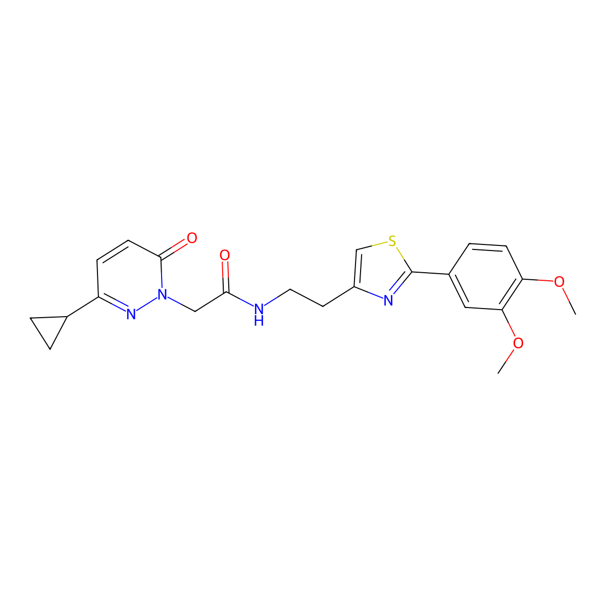 2-(3-cyclopropyl-6-oxopyridazin-1(6H)-yl)-N-(2-(2-(3,4-dimethoxyphenyl)thiazol-4-yl)ethyl)acetamide molecular structure, CAS 2034367-46-7