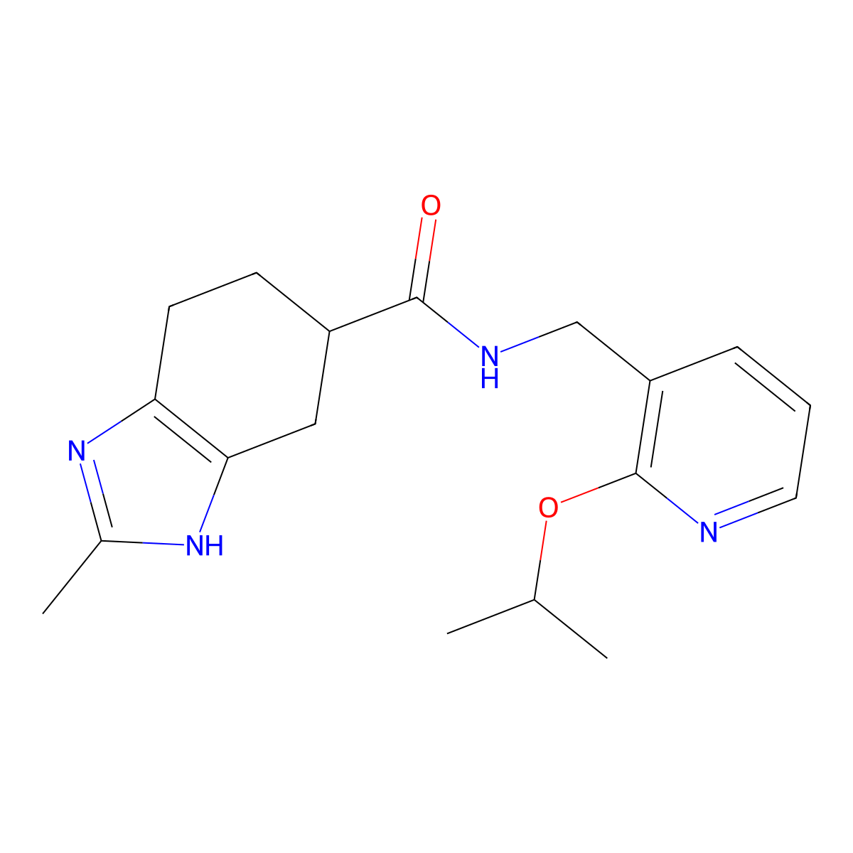 N-((2-isopropoxypyridin-3-yl)methyl)-2-methyl-4,5,6,7-tetrahydro-1H-benzo[d]imidazole-5-carboxamide molecular structure, CAS 2034367-52-5