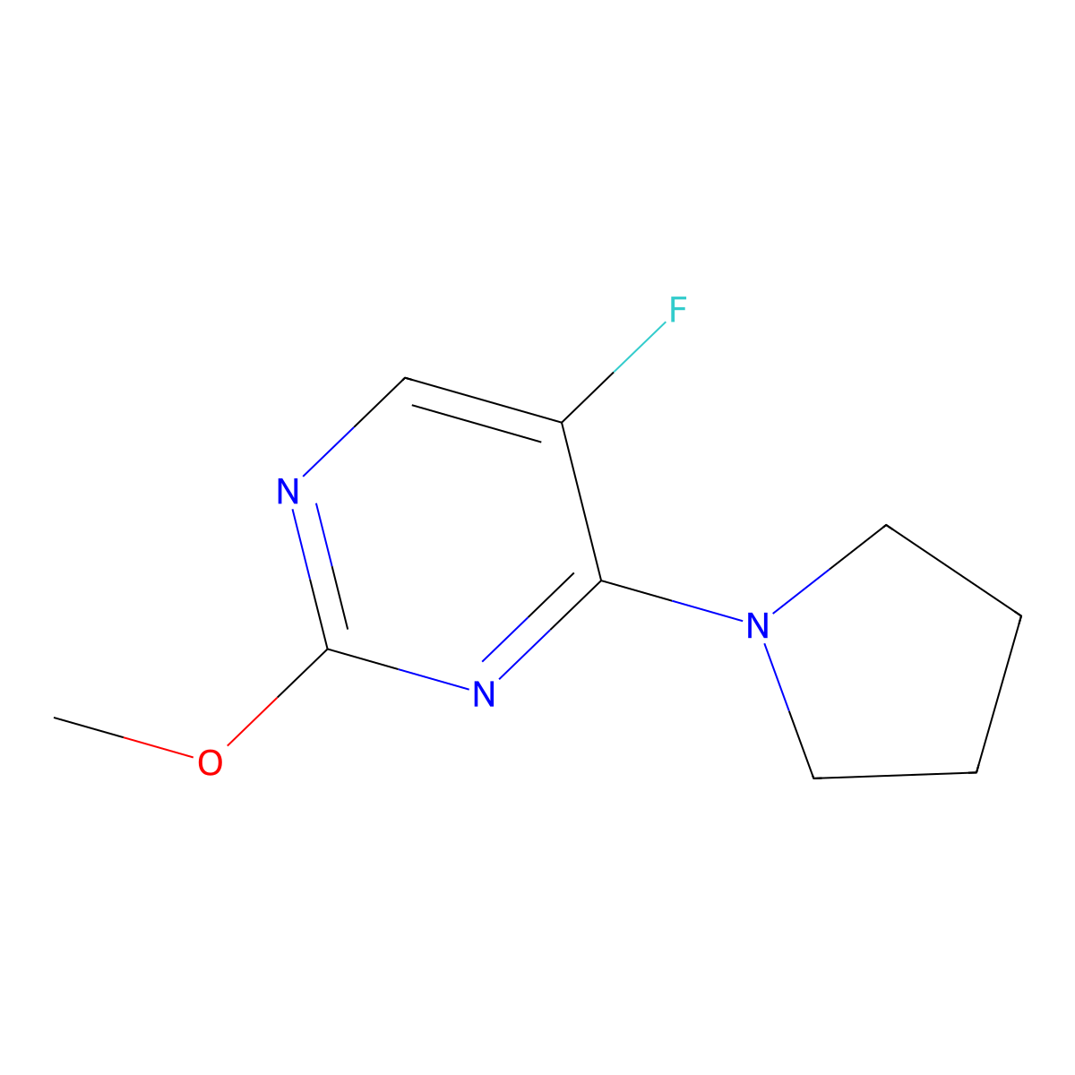 5-Fluoro-2-methoxy-4-(pyrrolidin-1-yl)pyrimidine molecular structure, CAS 2034367-56-9