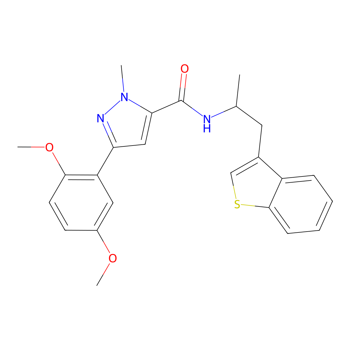 N-(1-(benzo[b]thiophen-3-yl)propan-2-yl)-3-(2,5-dimethoxyphenyl)-1-methyl-1H-pyrazole-5-carboxamide molecular structure, CAS 2034367-63-8