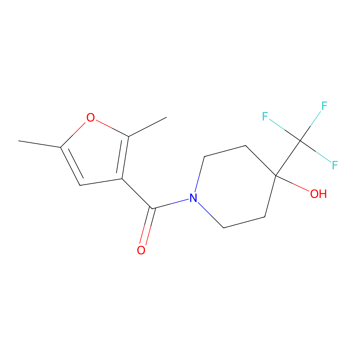 (2,5-Dimethylfuran-3-yl)(4-hydroxy-4-(trifluoromethyl)piperidin-1-yl)methanone molecular structure, CAS 2034367-68-3