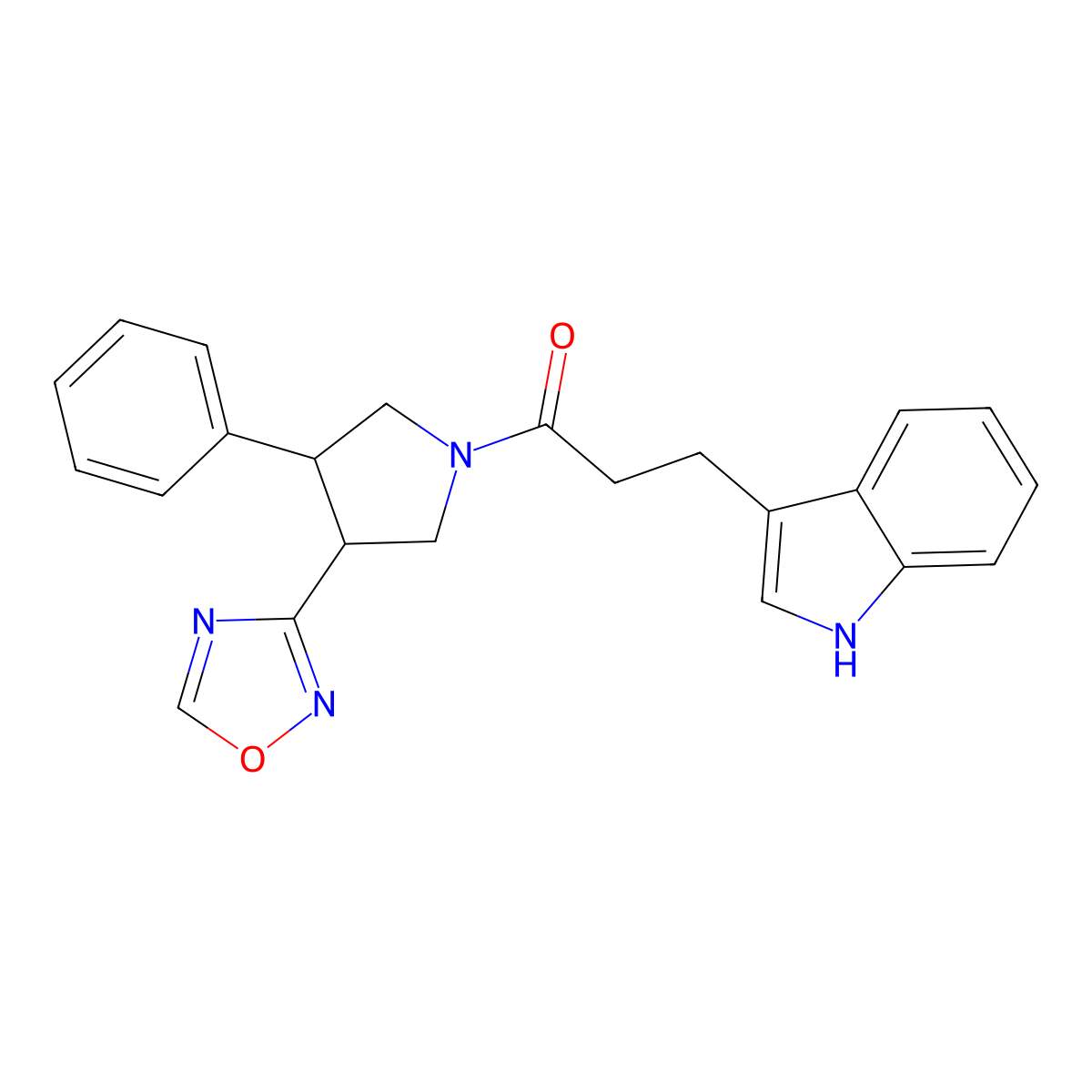 1-(3-(1,2,4-oxadiazol-3-yl)-4-phenylpyrrolidin-1-yl)-3-(1H-indol-3-yl)propan-1-one molecular structure, CAS 2034367-70-7