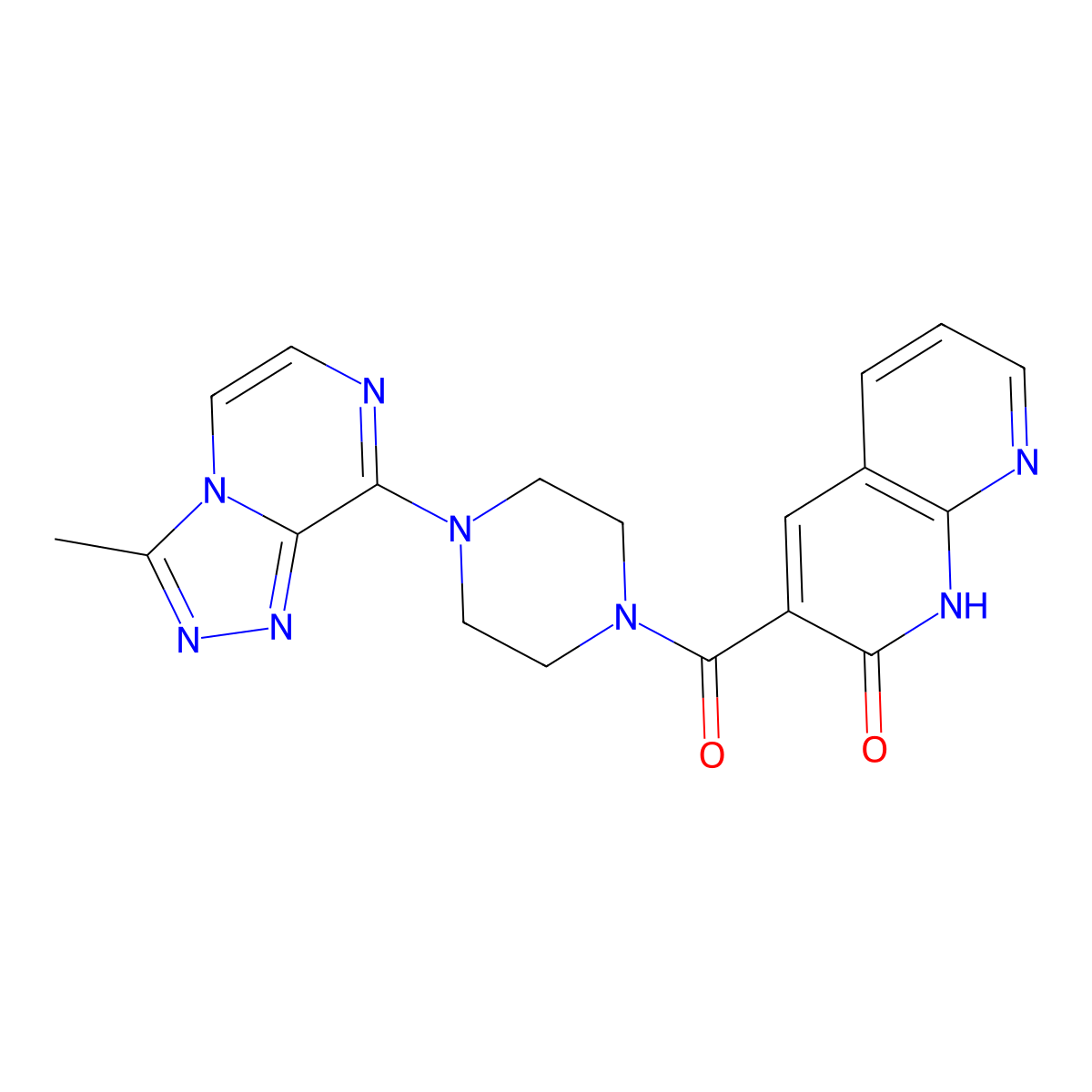 3-(4-(3-methyl-[1,2,4]triazolo[4,3-a]pyrazin-8-yl)piperazine-1-carbonyl)-1,8-naphthyridin-2(1H)-one molecular structure, CAS 2034367-73-0