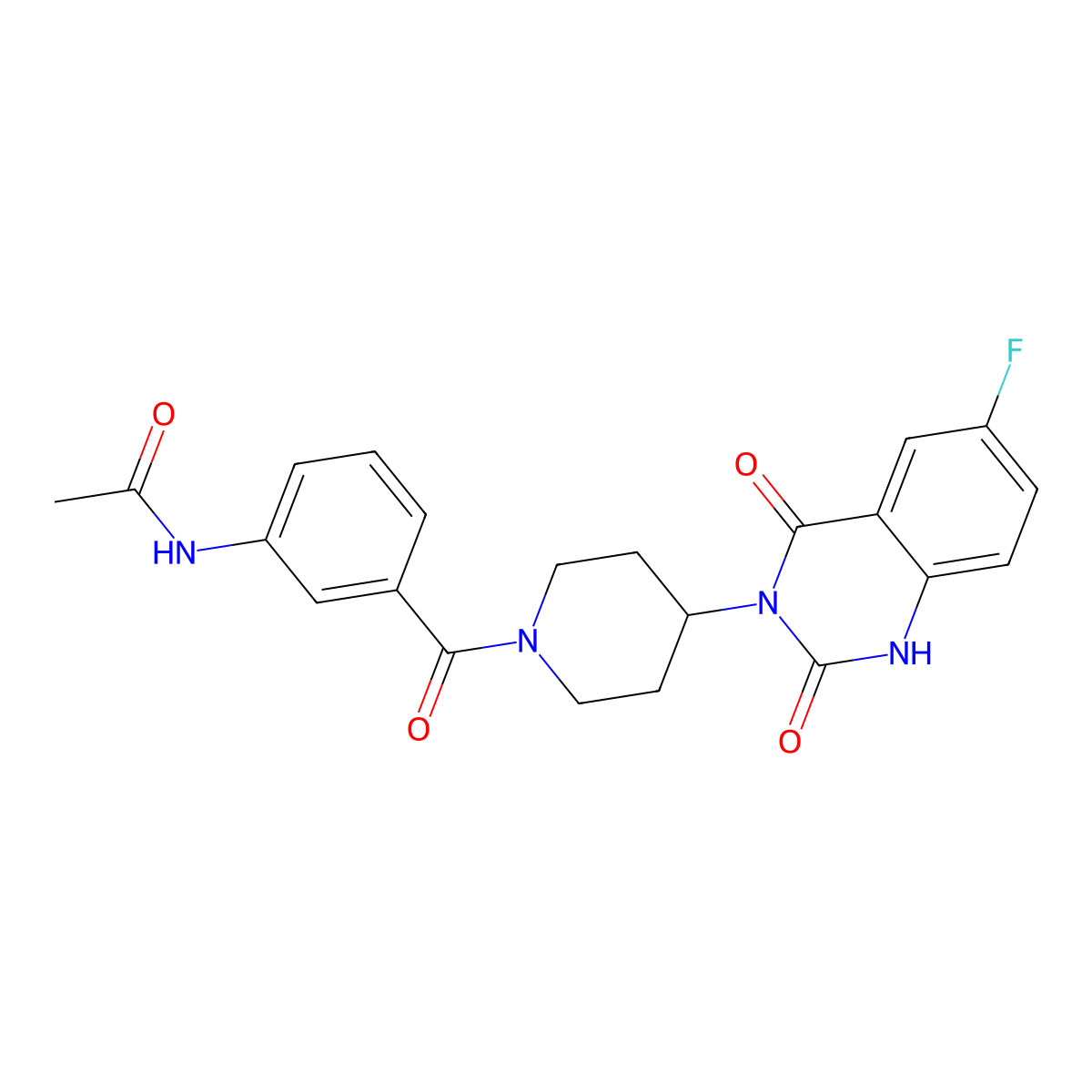 N-(3-(4-(6-fluoro-2,4-dioxo-1,2-dihydroquinazolin-3(4H)-yl)piperidine-1-carbonyl)phenyl)acetamide molecular structure, CAS 2034367-76-3