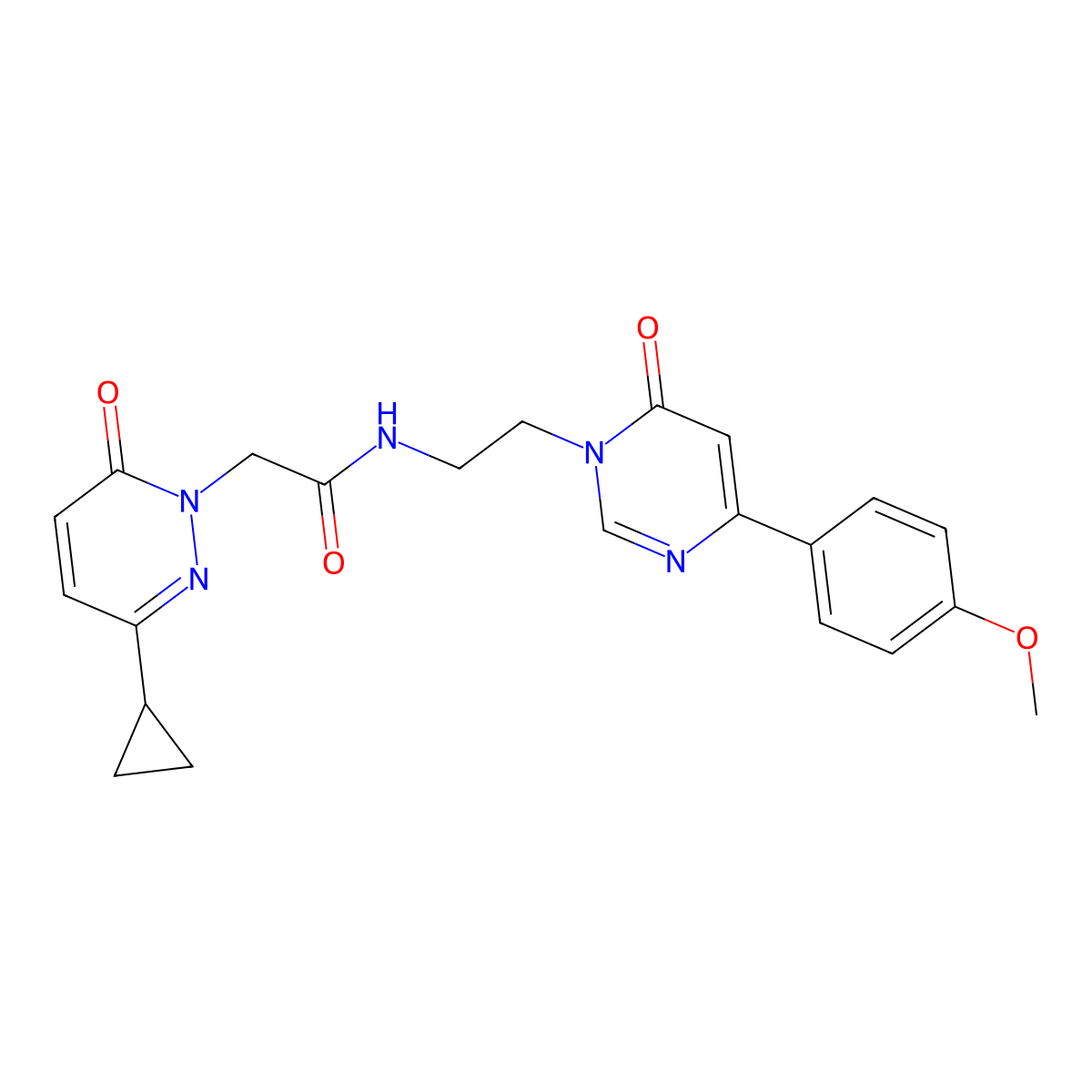 2-(3-cyclopropyl-6-oxopyridazin-1(6H)-yl)-N-(2-(4-(4-methoxyphenyl)-6-oxopyrimidin-1(6H)-yl)ethyl)acetamide molecular structure, CAS 2034367-77-4
