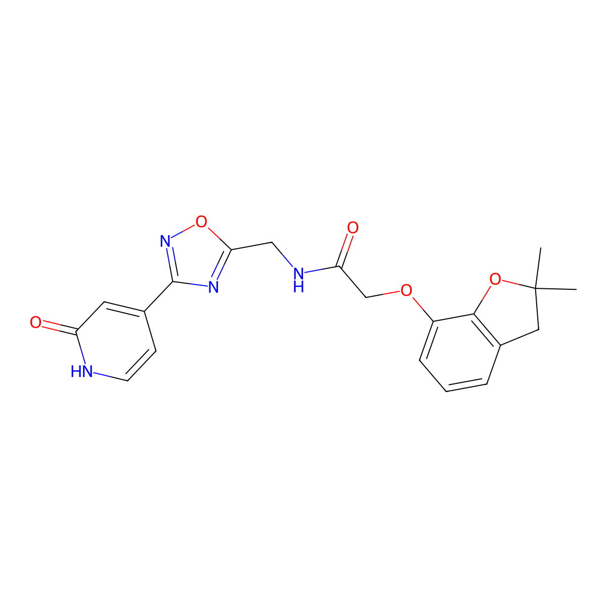 2-((2,2-dimethyl-2,3-dihydrobenzofuran-7-yl)oxy)-N-((3-(2-oxo-1,2-dihydropyridin-4-yl)-1,2,4-oxadiazol-5-yl)methyl)acetamide molecular structure, CAS 2034367-83-2