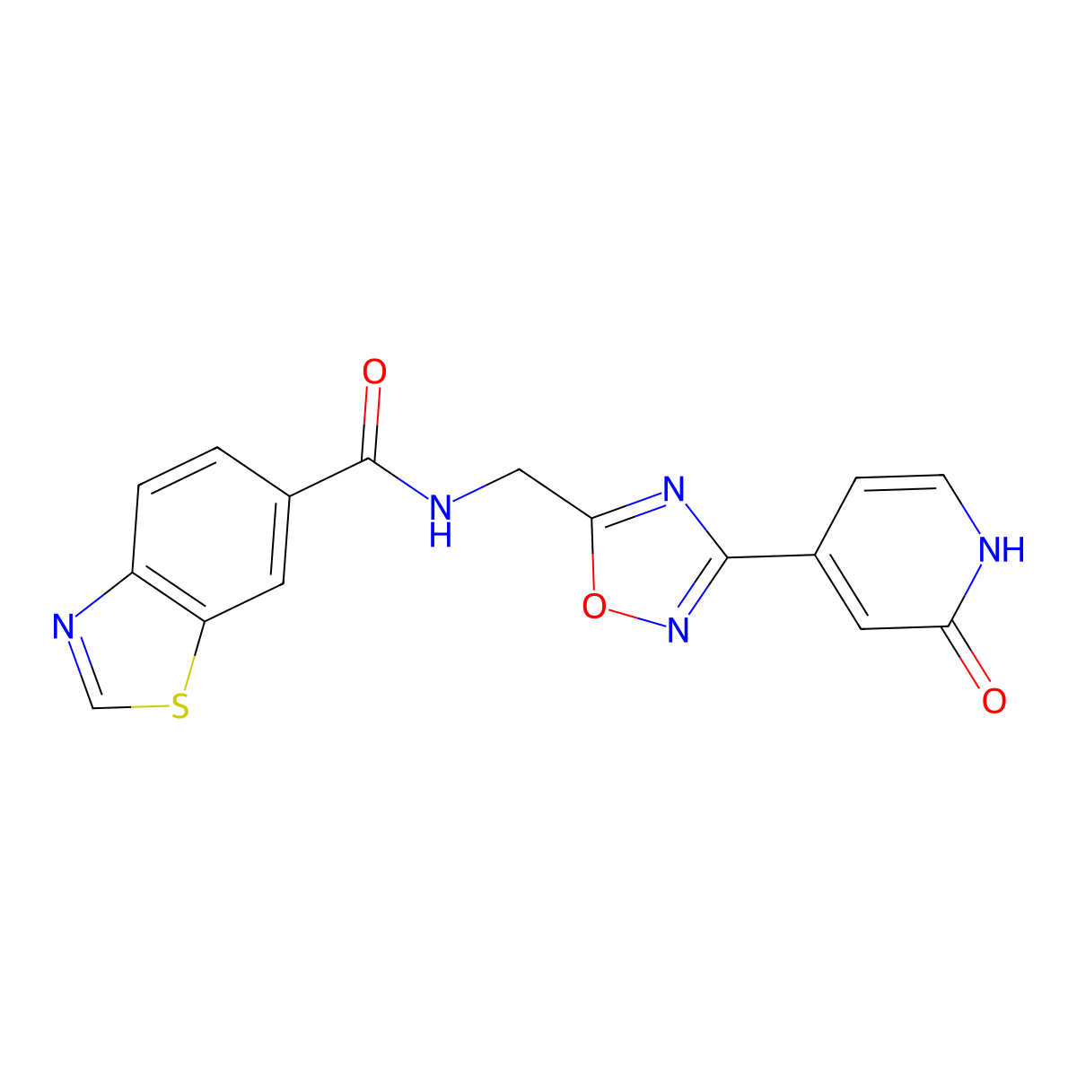 N-((3-(2-oxo-1,2-dihydropyridin-4-yl)-1,2,4-oxadiazol-5-yl)methyl)benzo[d]thiazole-6-carboxamide molecular structure, CAS 2034367-88-7
