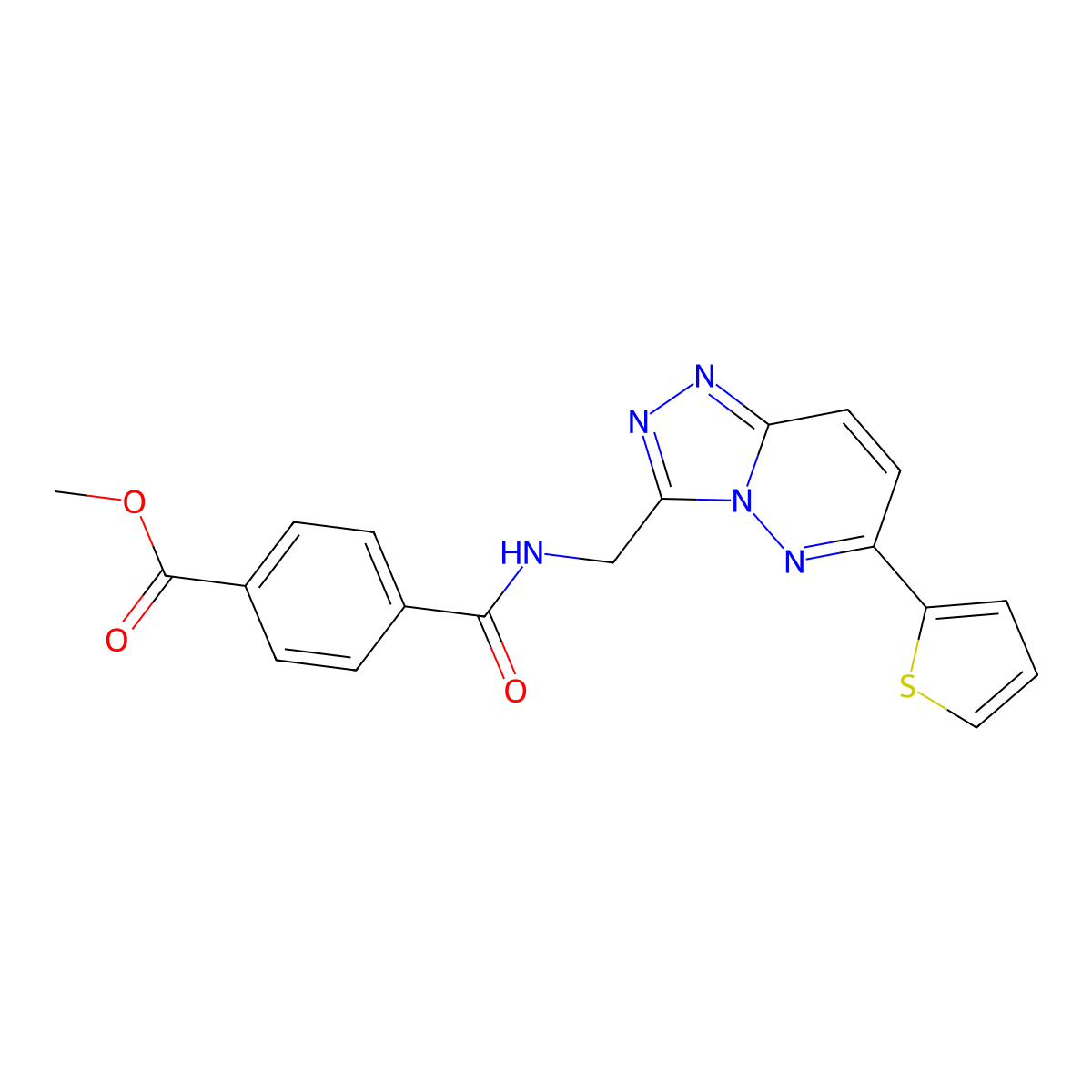 Methyl 4-(((6-(thiophen-2-yl)-[1,2,4]triazolo[4,3-b]pyridazin-3-yl)methyl)carbamoyl)benzoate molecular structure, CAS 2034367-95-6