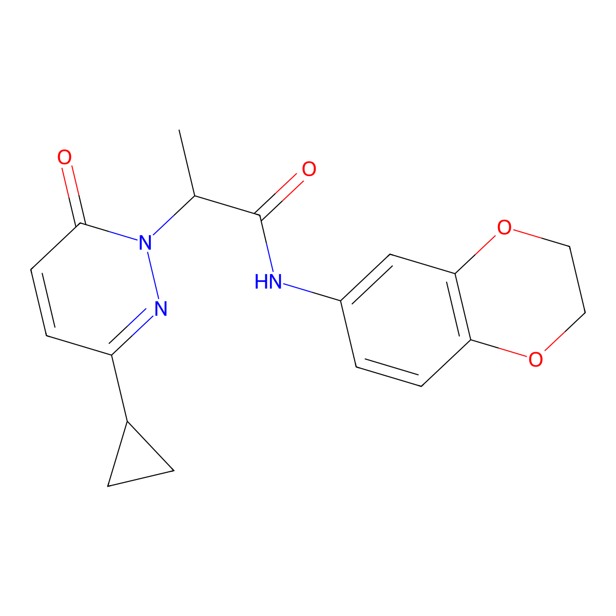 2-(3-cyclopropyl-6-oxopyridazin-1(6H)-yl)-N-(2,3-dihydrobenzo[b][1,4]dioxin-6-yl)propanamide molecular structure, CAS 2034367-96-7