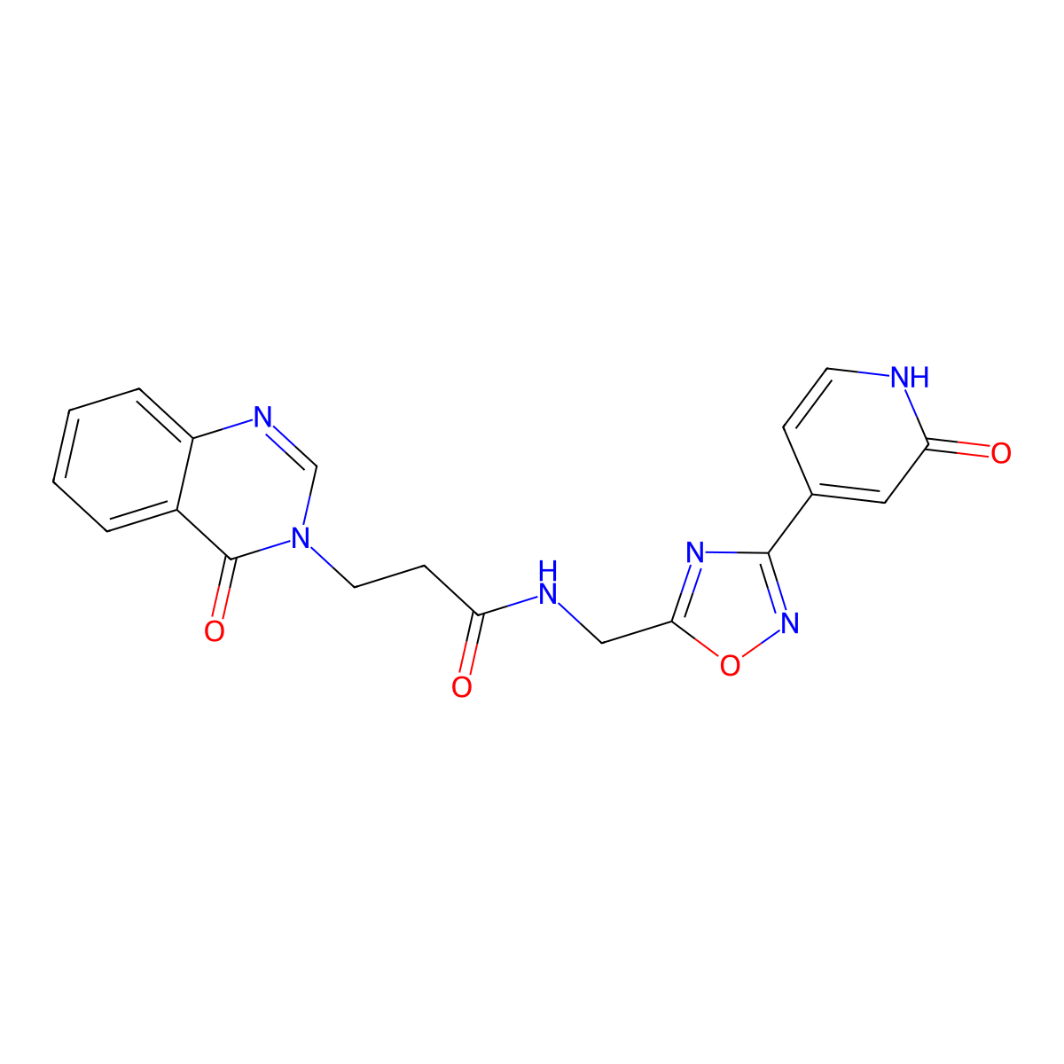 N-((3-(2-oxo-1,2-dihydropyridin-4-yl)-1,2,4-oxadiazol-5-yl)methyl)-3-(4-oxoquinazolin-3(4H)-yl)propanamide molecular structure, CAS 2034367-97-8
