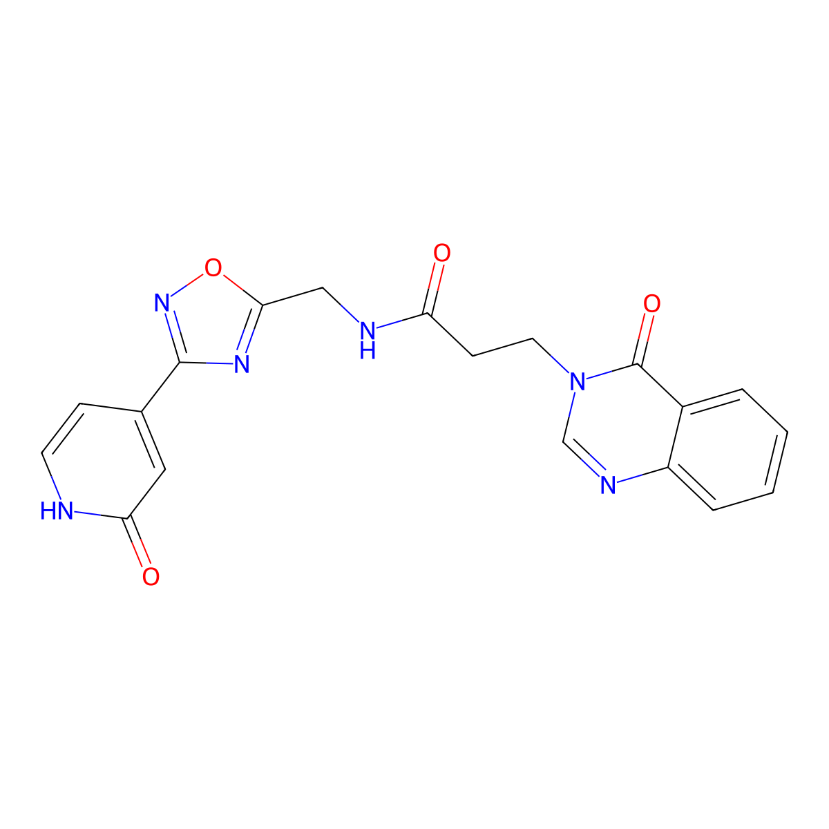 N-((3-(2-oxo-1,2-dihydropyridin-4-yl)-1,2,4-oxadiazol-5-yl)methyl)-3-(4-oxoquinazolin-3(4H)-yl)propanamide molecular structure, CAS 2034367-97-8