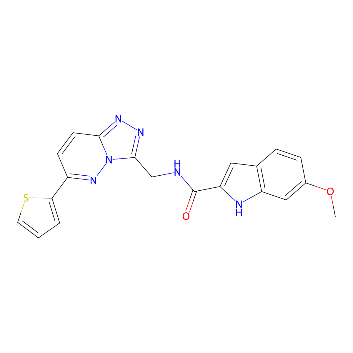 6-methoxy-N-((6-(thiophen-2-yl)-[1,2,4]triazolo[4,3-b]pyridazin-3-yl)methyl)-1H-indole-2-carboxamide molecular structure, CAS 2034368-00-6