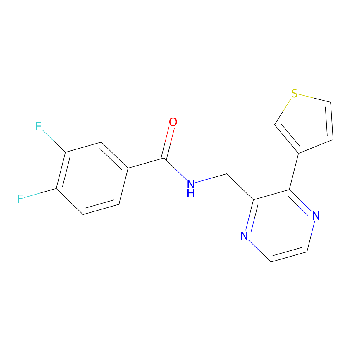3,4-difluoro-N-((3-(thiophen-3-yl)pyrazin-2-yl)methyl)benzamide molecular structure, CAS 2034368-14-2