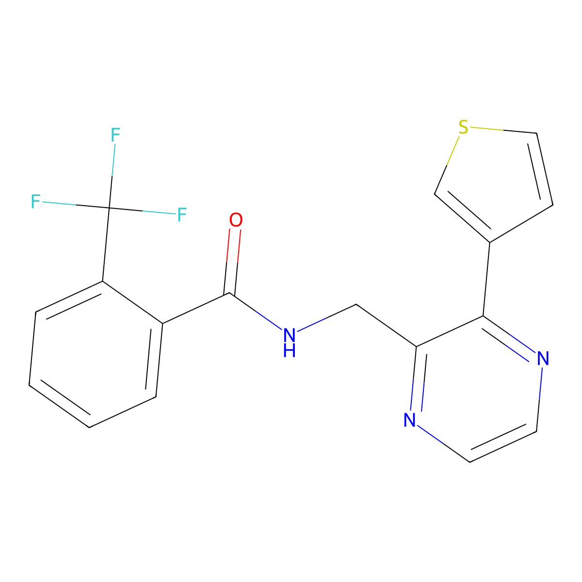 N-((3-(thiophen-3-yl)pyrazin-2-yl)methyl)-2-(trifluoromethyl)benzamide molecular structure, CAS 2034368-19-7