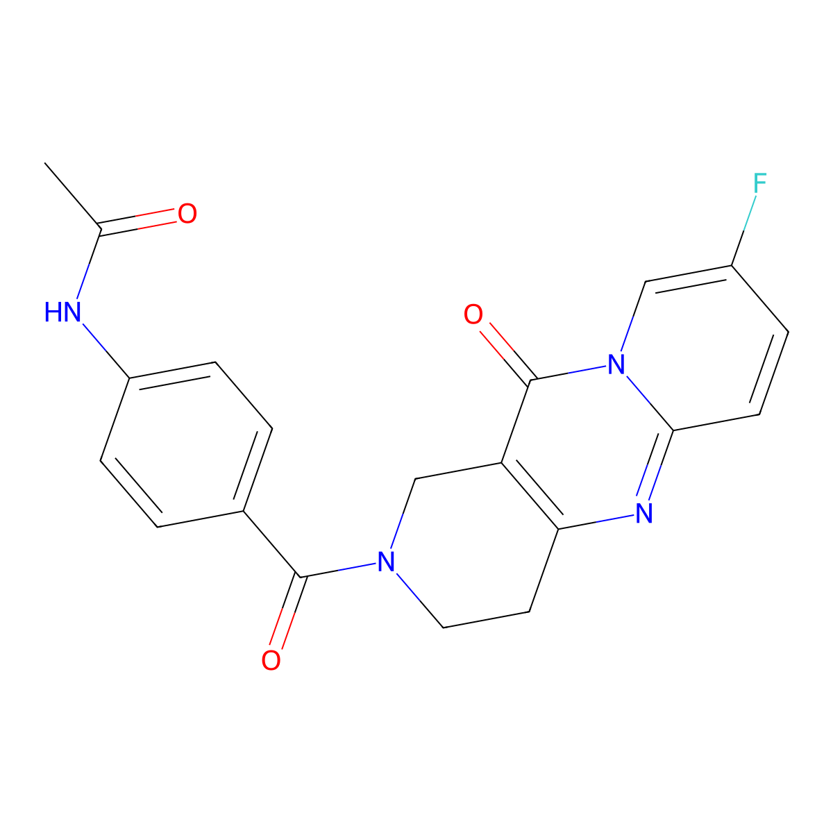 N-(4-(8-fluoro-11-oxo-2,3,4,11-tetrahydro-1H-dipyrido[1,2-a:4',3'-d]pyrimidine-2-carbonyl)phenyl)acetamide molecular structure, CAS 2034368-20-0