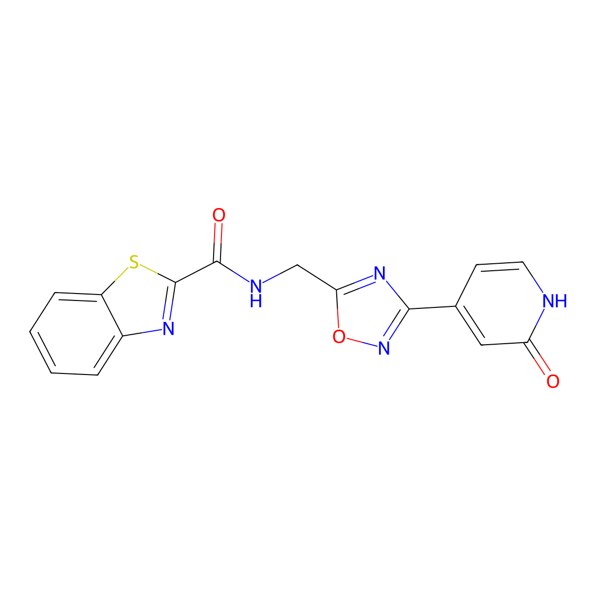 N-((3-(2-oxo-1,2-dihydropyridin-4-yl)-1,2,4-oxadiazol-5-yl)methyl)benzo[d]thiazole-2-carboxamide molecular structure, CAS 2034368-22-2
