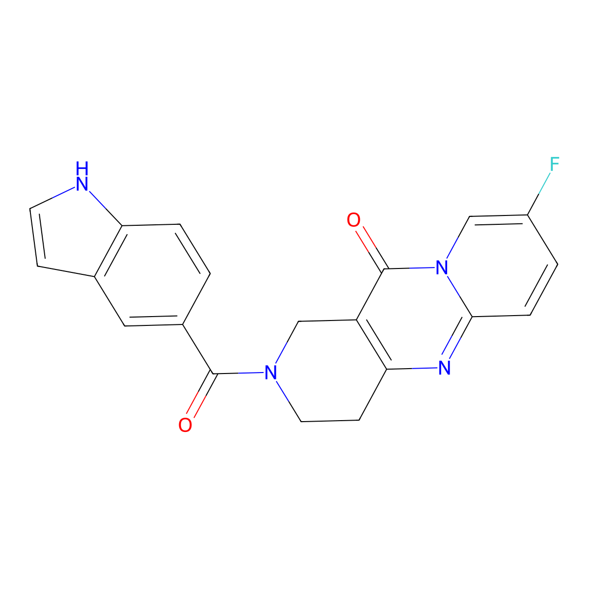 8-fluoro-2-(1H-indole-5-carbonyl)-3,4-dihydro-1H-dipyrido[1,2-a:4',3'-d]pyrimidin-11(2H)-one molecular structure, CAS 2034368-26-6