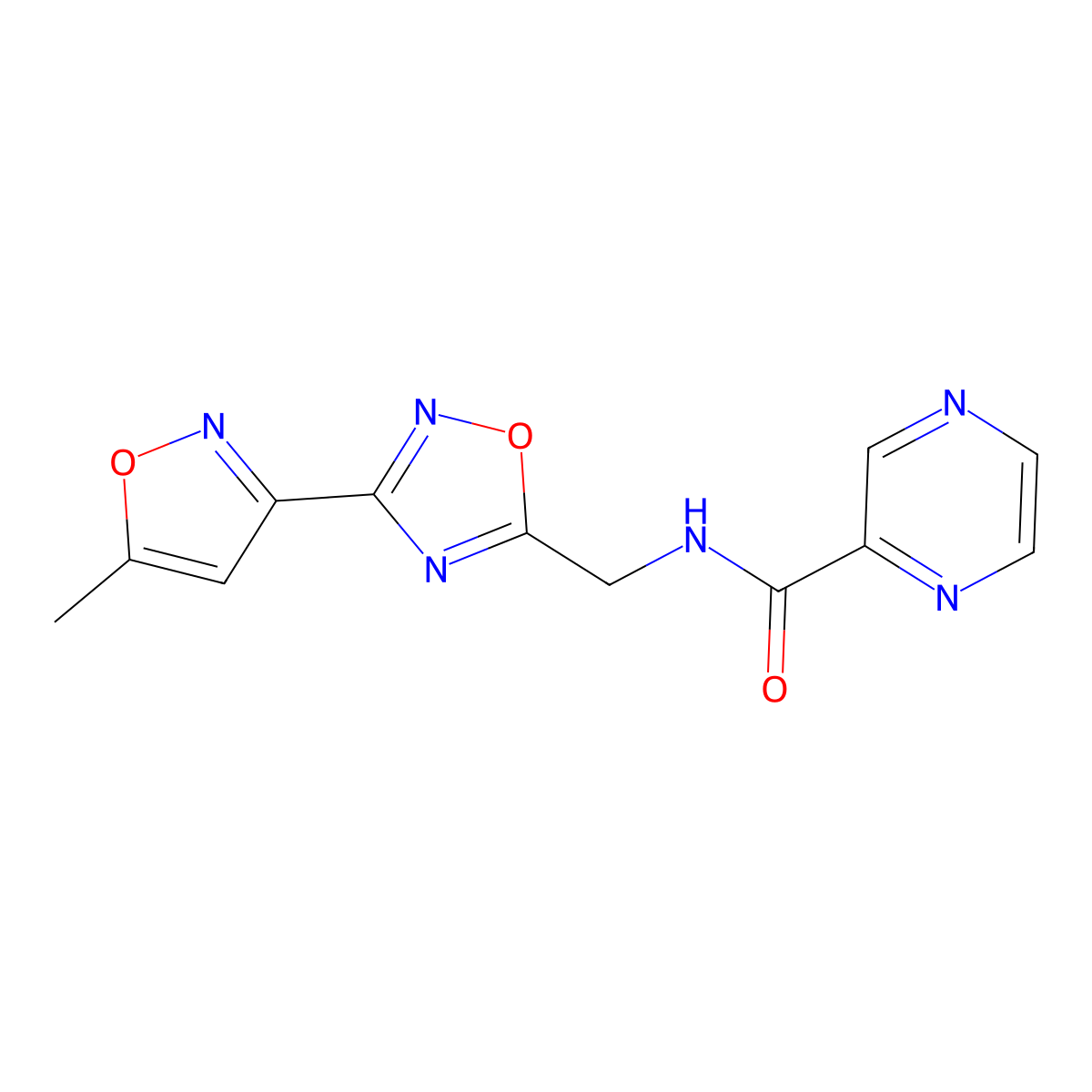 N-((3-(5-methylisoxazol-3-yl)-1,2,4-oxadiazol-5-yl)methyl)pyrazine-2-carboxamide molecular structure, CAS 2034368-27-7