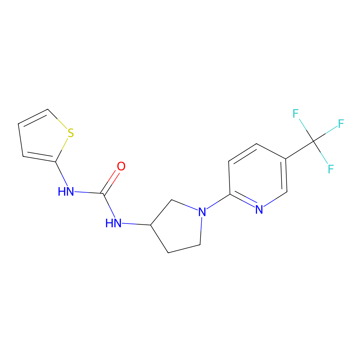 1-(Thiophen-2-yl)-3-(1-(5-(trifluoromethyl)pyridin-2-yl)pyrrolidin-3-yl)urea molecular structure, CAS 2034368-28-8